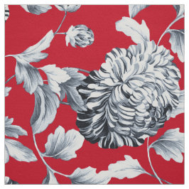 Red Silver Gray Floral Toile Stoff