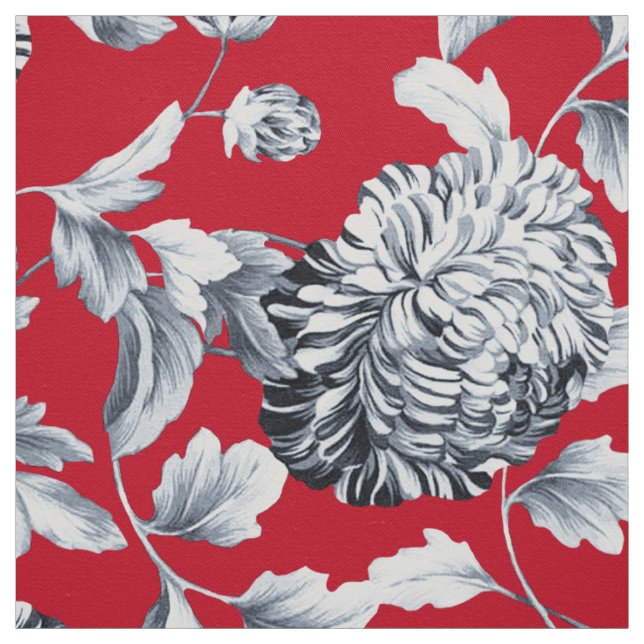 Red Silver Gray Floral Toile Stoff (Muster)