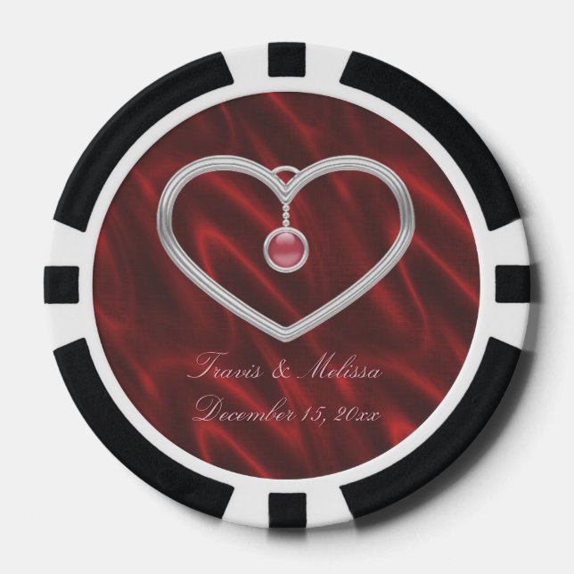 Red Silver Heft 3Your Name Gastgeschenke Hochzeite Pokerchips (Vorderseite)