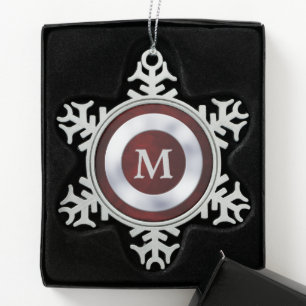 Red Silver Monogram Christmas Schneeflocken Zinn-Ornament