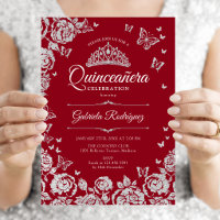 Red Silver Rose Schmetterlinge Quinceanera