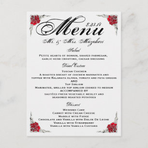 Red Silver Rose Wedding Dinner Menu Thank you Note Postkarte