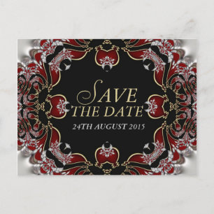 Red+Silver Satin Save the Date Postkarte