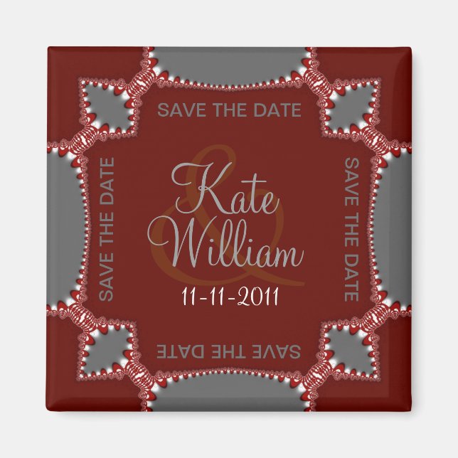 Red Silver Save the Date Lace Magnet (Vorne)