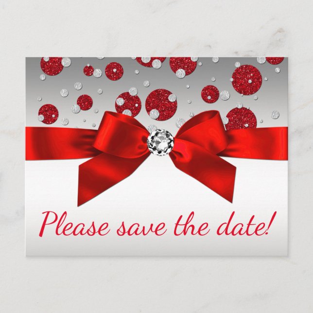 Red Silver Save the Date Postkarten (Vorderseite)