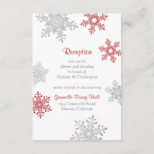 Red Silver Snowflake Winter Wedding Empfang Begleitkarte