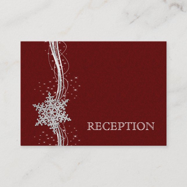 Red Silver Snowflakes Hochzeitsempfang einladen Begleitkarte (Vorderseite)