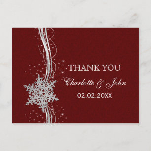 Red Silver Snowflakes Winterhochzeit Danke Postkarte