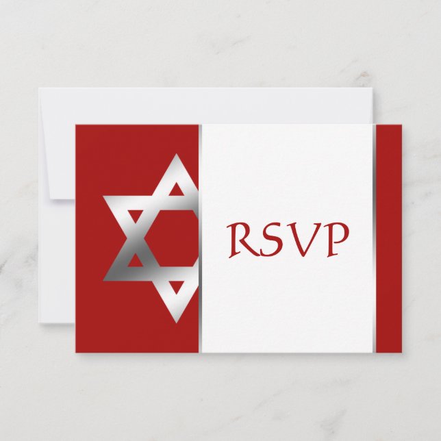 Red Silver Star von David Bar Mitzvah UAWG RSVP Karte (Vorderseite)