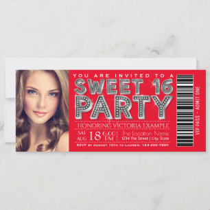 Red Silver Sweet 16 Ticket Einladung