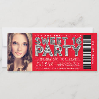 Red Silver Sweet 16 Ticket Einladung