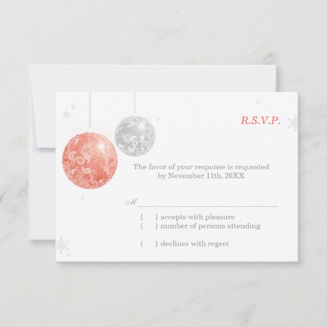 Red Silver White Christmas RSVP Karte (Vorderseite)