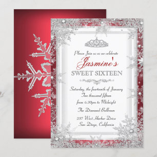 Red Silver Winter Wonderland Sweet 16 Einladung