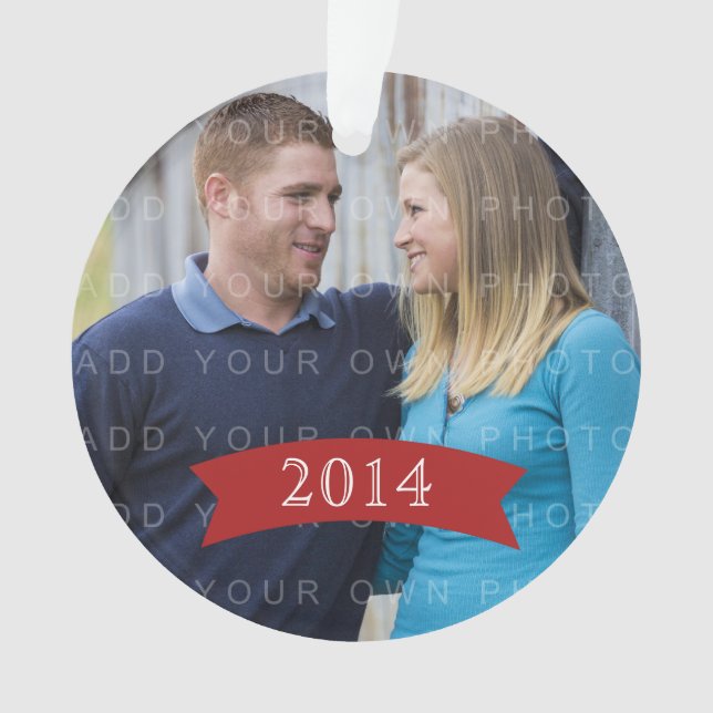 Red Simple Banner Holiday Foto Ornament (Vorderseite)