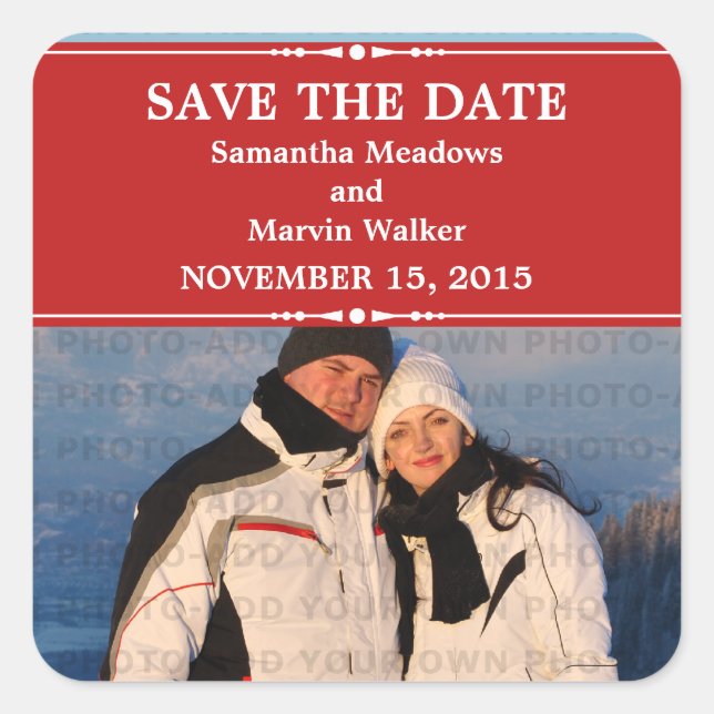 Red Simple Chic Foto Save the Date Stickers (Vorderseite)