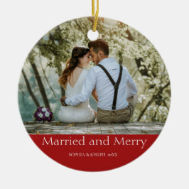 Red Simple Christmas Verheiratet und Merry Newlywe Keramik Ornament