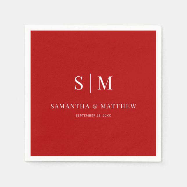 Red Simple Couple Initials Wedding Serviette (Vorderseite)