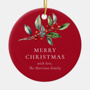 Red Simple Elegant Ein Foto Weihnachten Botanisch Keramik Ornament