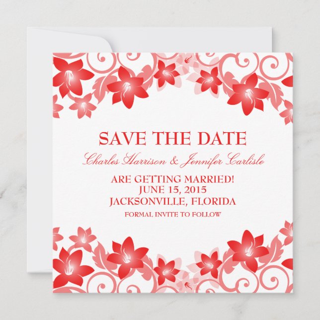 Red Simple Floral Save the Date laden Einladung (Vorderseite)