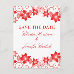 Red Simple Floral Save the Date Postcard Ankündigungspostkarte