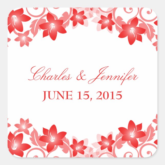 Red Simple Floral Wedding Stickers (Vorderseite)