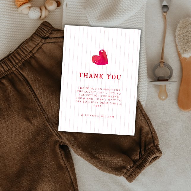 Red Simple Heart Stripe Baby Dusche Dankeskarte (Red Simple Heart Stripe Baby Shower Thank You Card)