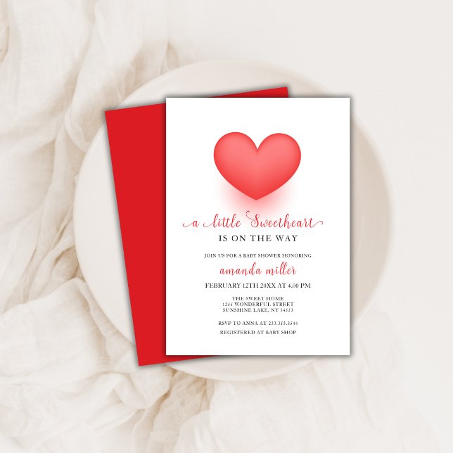 Red Simple Little Sweetheart Valentine Baby Dusche Einladung (Red Simple Little Sweetheart Valentine Baby Shower Invitation)