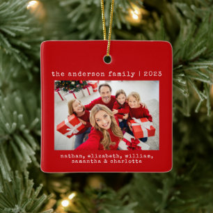 Red Simple Minimalistisch Family Weihnachten Foto Keramikornament