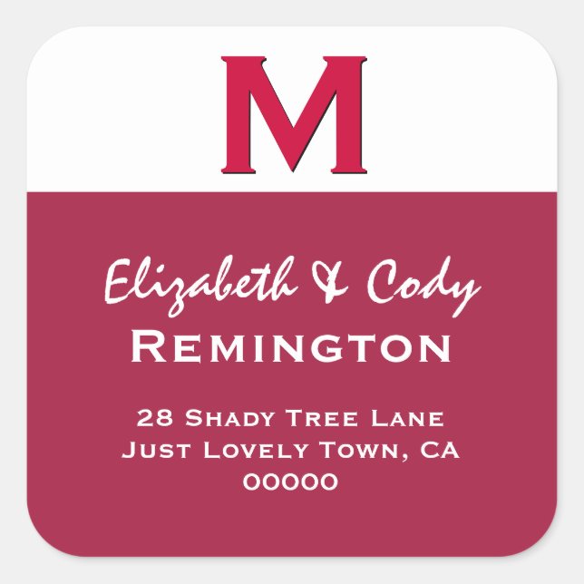 RED Simple Monogram M oder Any Initial V10 Quadratischer Aufkleber (Vorderseite)