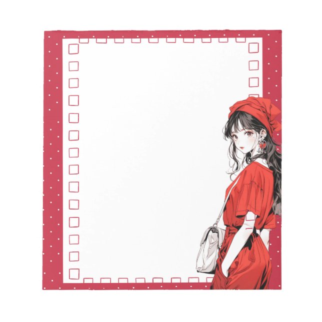 Red Simple Niedlich Anime Boho Notepad Notizblock (Vorderseite)