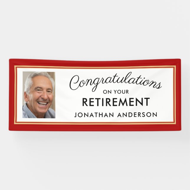 Red Simple Retirement Party Foto Banner (Horizontal)