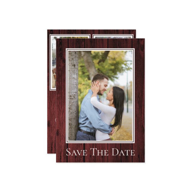 Red Simple Rustic Foto Save the Date (Vorderseite/Rückseite Beispiel)