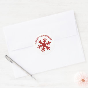 Red Simple Snowflake Frohe Weihnachten Runder Aufkleber