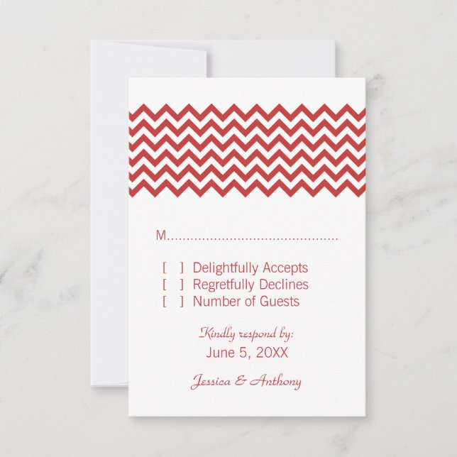Red Simple Zickzack Response Card RSVP Karte (Vorderseite)