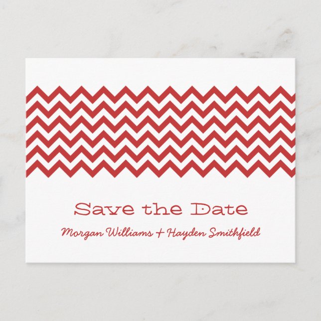 Red Simple Zickzack Save the Date Postcard Ankündigungspostkarte (Vorderseite)
