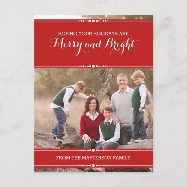 Red Simply Chic Holiday Foto Postkarte (Vorderseite)
