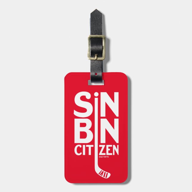 Red Sin Bin Citizen Hockey Bag Gepäckanhänger (Vorderseite vertikal)