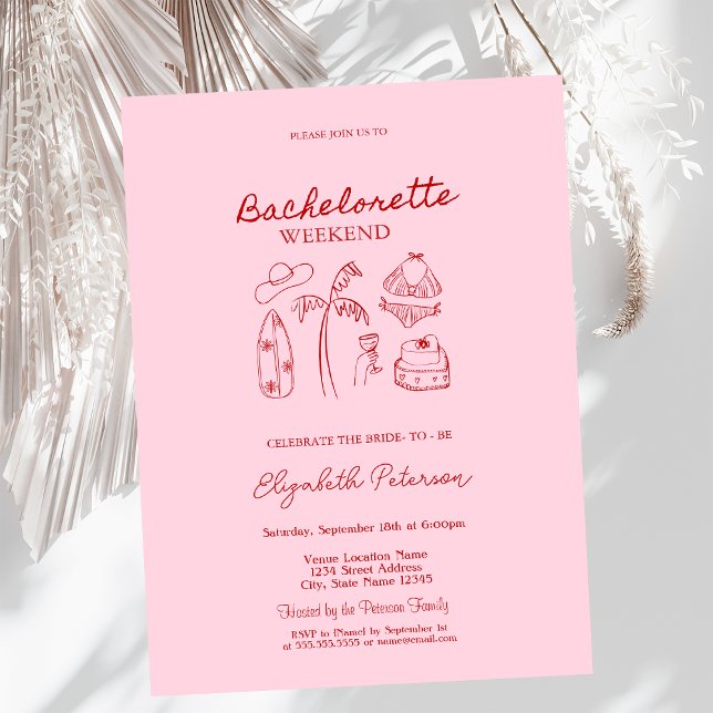 Red Sketch Bikinis & Martinis Einladung (Von Creator hochgeladen)