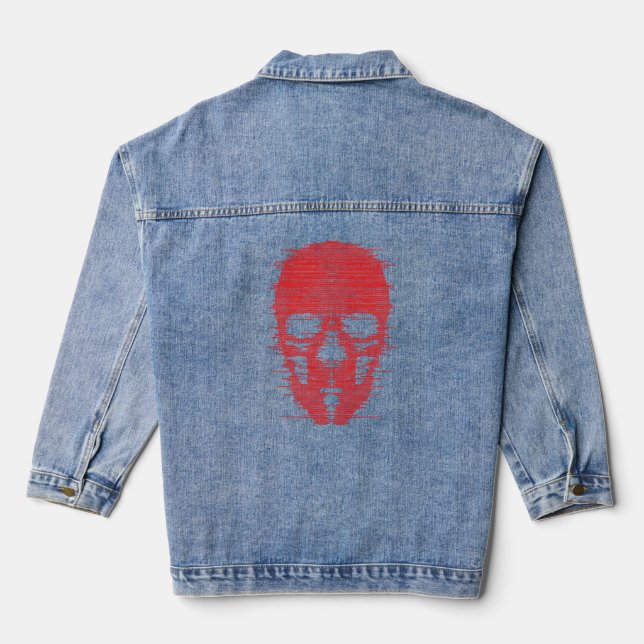 Red Skull Glitch Art Jeansjacke (Rückseite)