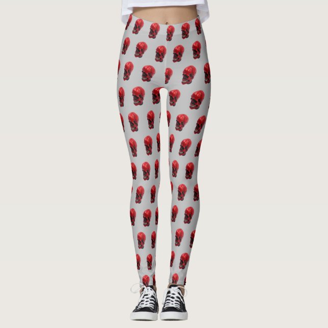 Red Skull Halloween Print Leggings (Vorderseite)