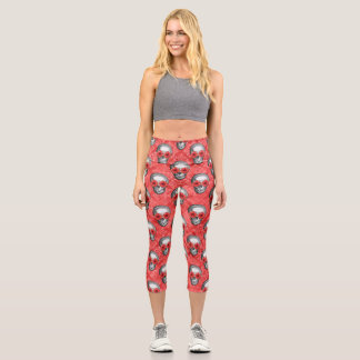 Red Skulls and Sunflower Series Design 13 Capri Leggings