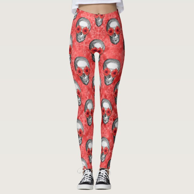 Red Skulls and Sunflower Series Design 13 Leggings (Vorderseite)