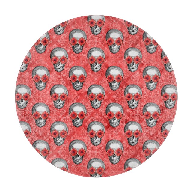 Red Skulls and Sunflower Series Design 13 Schneidebrett (Vorderseite)