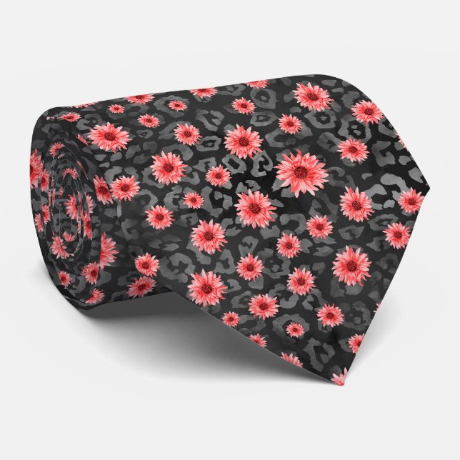Red Skulls and Sunflower Series Design 2 Krawatte (Gerollt)