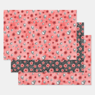 Red Skulls and Sunflower Series Design 6 Geschenkpapier Set