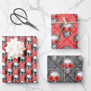 Red Skulls and Sunflower Series Design 8 Geschenkpapier Set
