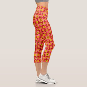 Red Skulls and Sunflower Series Design 9 Capri Leggings