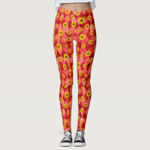 Red Skulls and Sunflower Series Design 9 Leggings