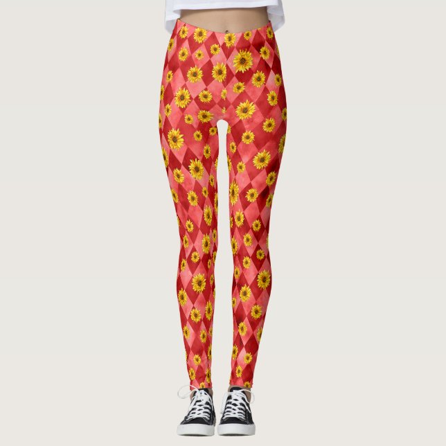Red Skulls and Sunflower Series Design 9 Leggings (Vorderseite)