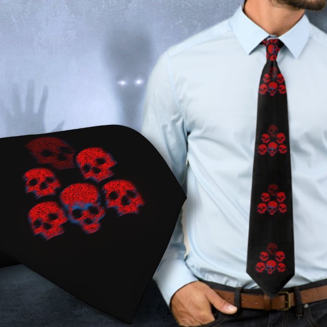 Red Skulls Black Halloween Goth Krawatte (Von Creator hochgeladen)